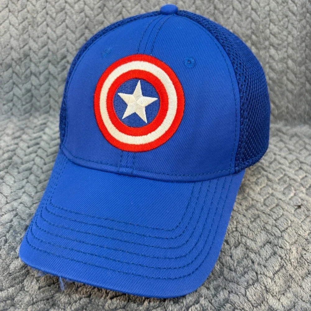 Marvel Captain America Shield Mesh Back Stretch Fit Baseball Hat Blue
